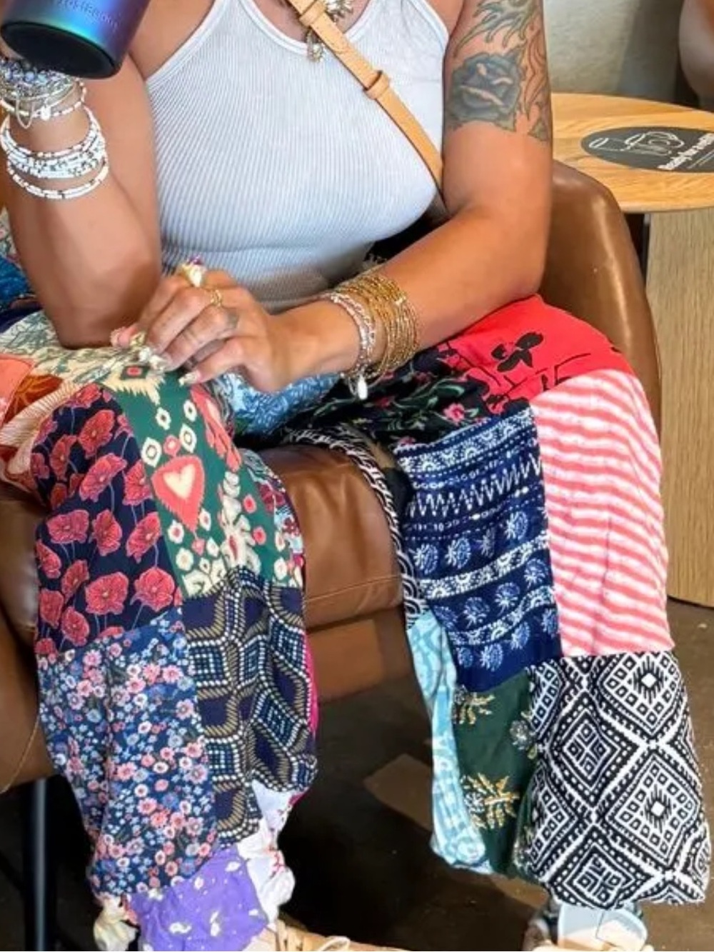 Boho Patchwork Wide-Leg jogger Pants - Multicolor..rayon
